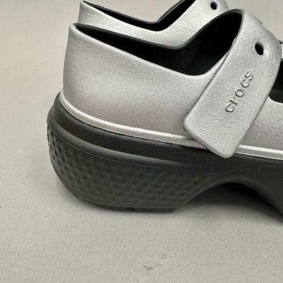Crocs Stomp Mary Jane Platform Shoes in Silver/Black Women's Size 10 Mens 8 NWOT - Picture 9 of 16